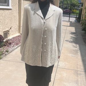 HEAVY Pink Silk Beaded Jacket by Rickie Freeman for Saks Fifth Avenue Size 14